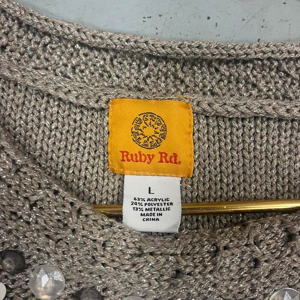 Ruby Rd. Silver Shimmer Embellished Sweater L - Picture 3 of 7